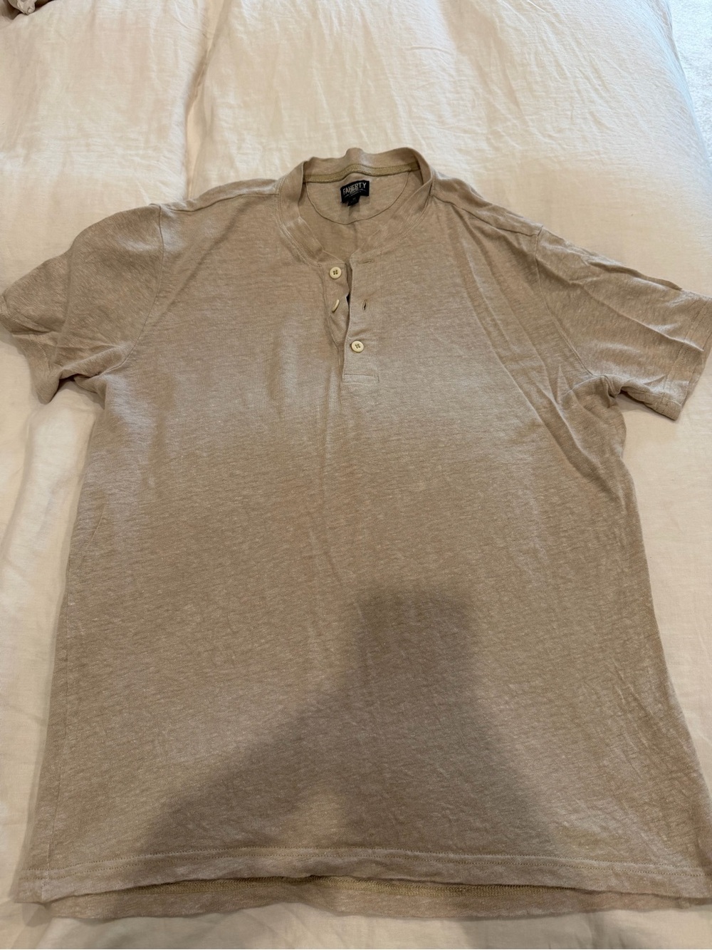 Faherty Reserve Linen Beige Henley Short-Sleeve Shirt